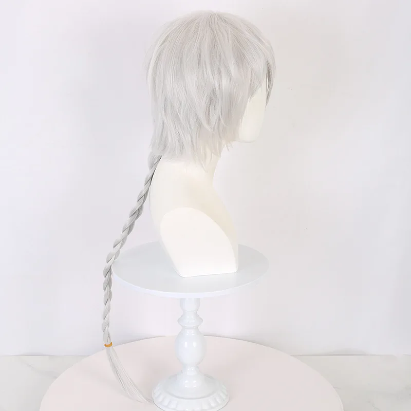 Peluca de cosplay Gogol "Vagabond Dogs", pelo trenzado blanco plateado