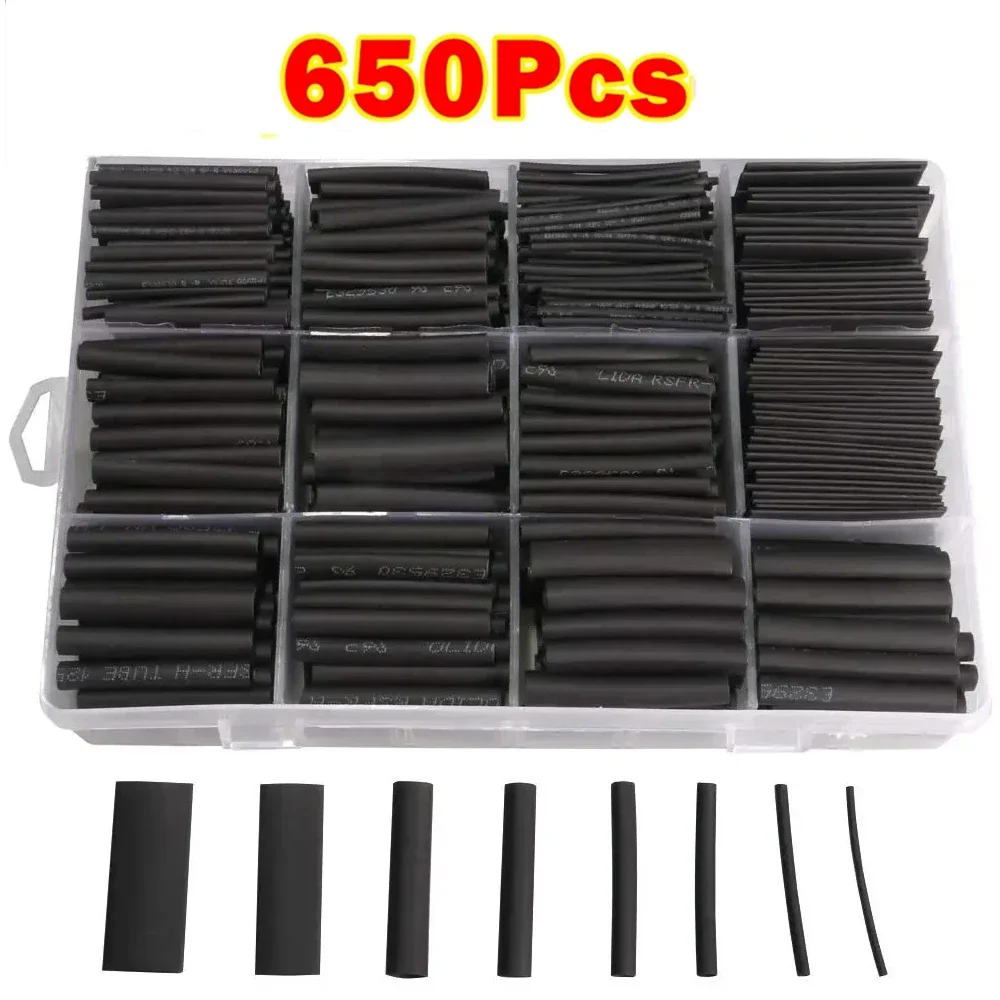 150/650PcsBlack Heat Shrink Tube Kit Thermoresistant Tubing Shrink Wire for Wire Cable Repair Black Heat Shrink Tubing Kit