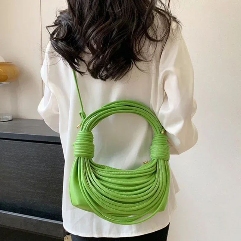 2024 Luxury Women Handbags Designer Brand Handwoven Noodle Bag Rope Knotted Pulled Hobo Half-Moon Bag Green White Evening Clutch