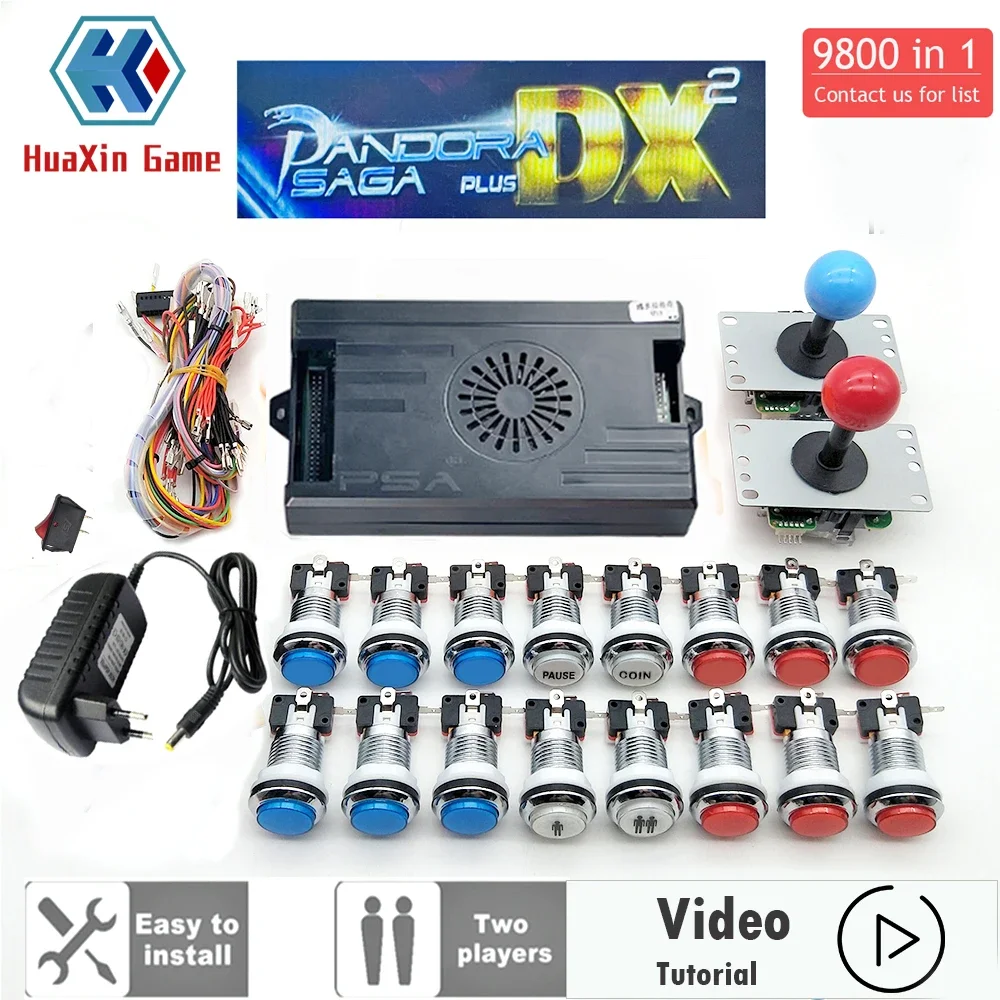 9800 In 1 Arcade Kit Pandora Saga Box Sliver LED Arcade Buttons Mame 5 Pin 8 Way Joystick Arcade Pandora DX Kit 4 Players Game