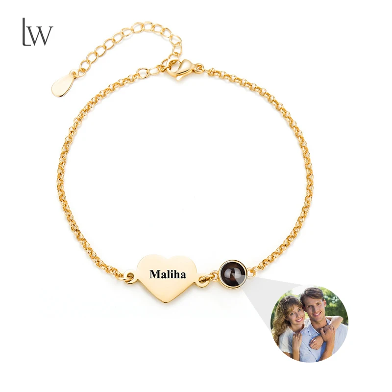 

Personalised Photo Name Bracelet Projection Bracelet for Women Engraved Heart Picture Bracelet Best Friend Gift Memorial Jewelry