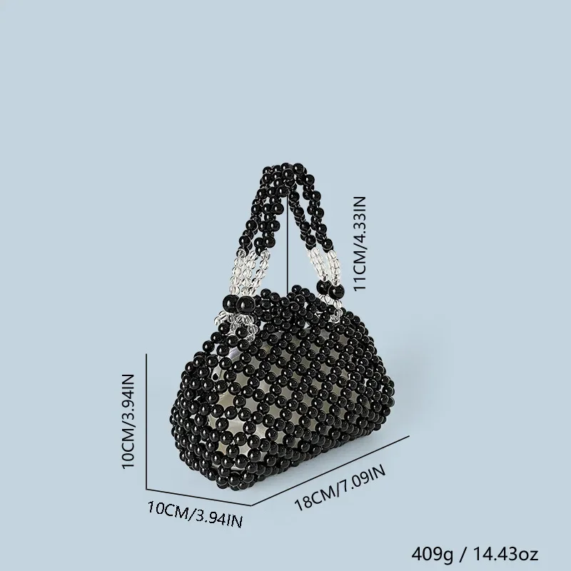 Black Silver Round Acrylic Beads Beaded Handbag Luxury Design Hand-woven Shining Hollow Out Evening Bag Wedding Party Clutches image 4