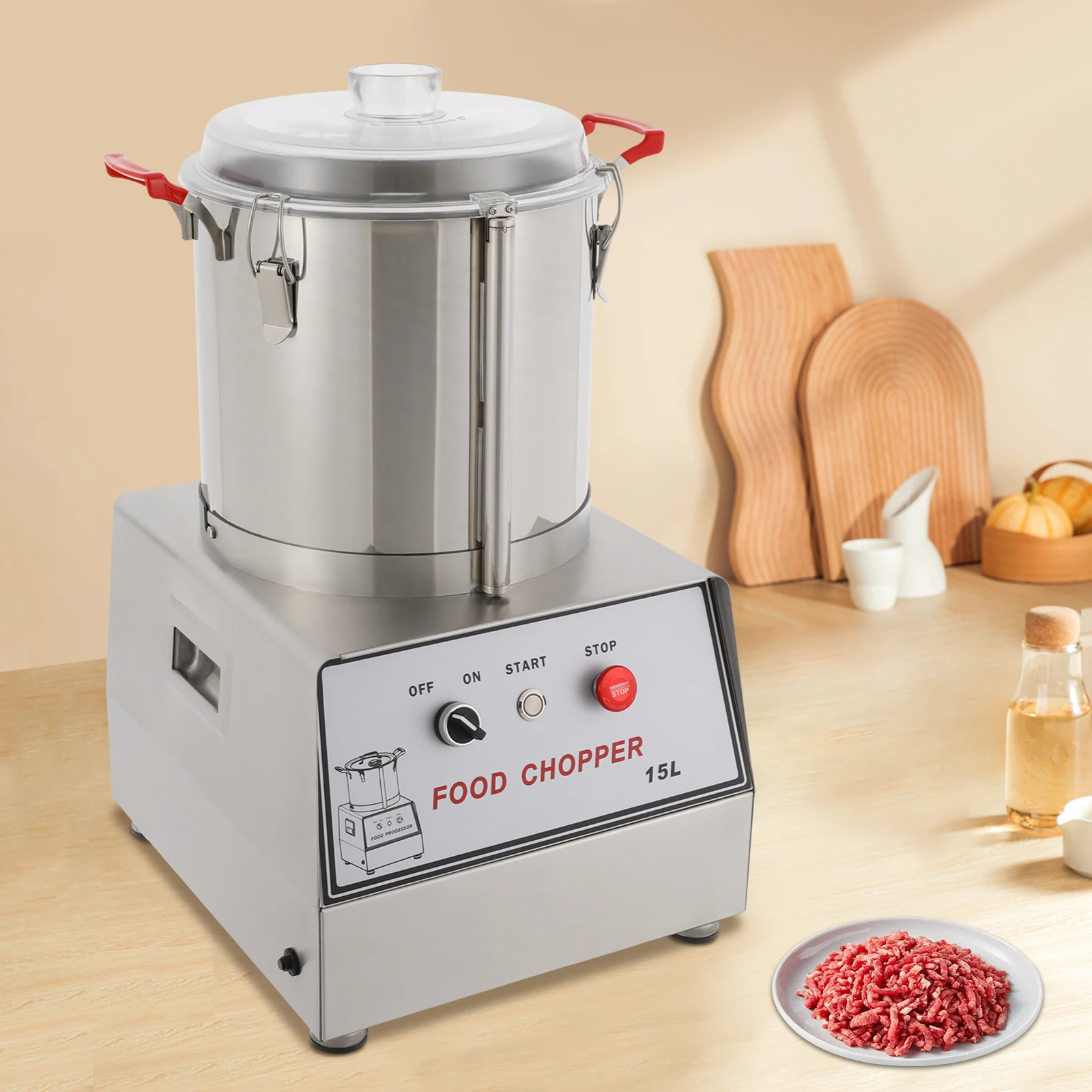 

110V Commercial Food Chopper 15L power 1400W Electric Stainless Steel Food Processor Suitable for Food Preparation and Cooking