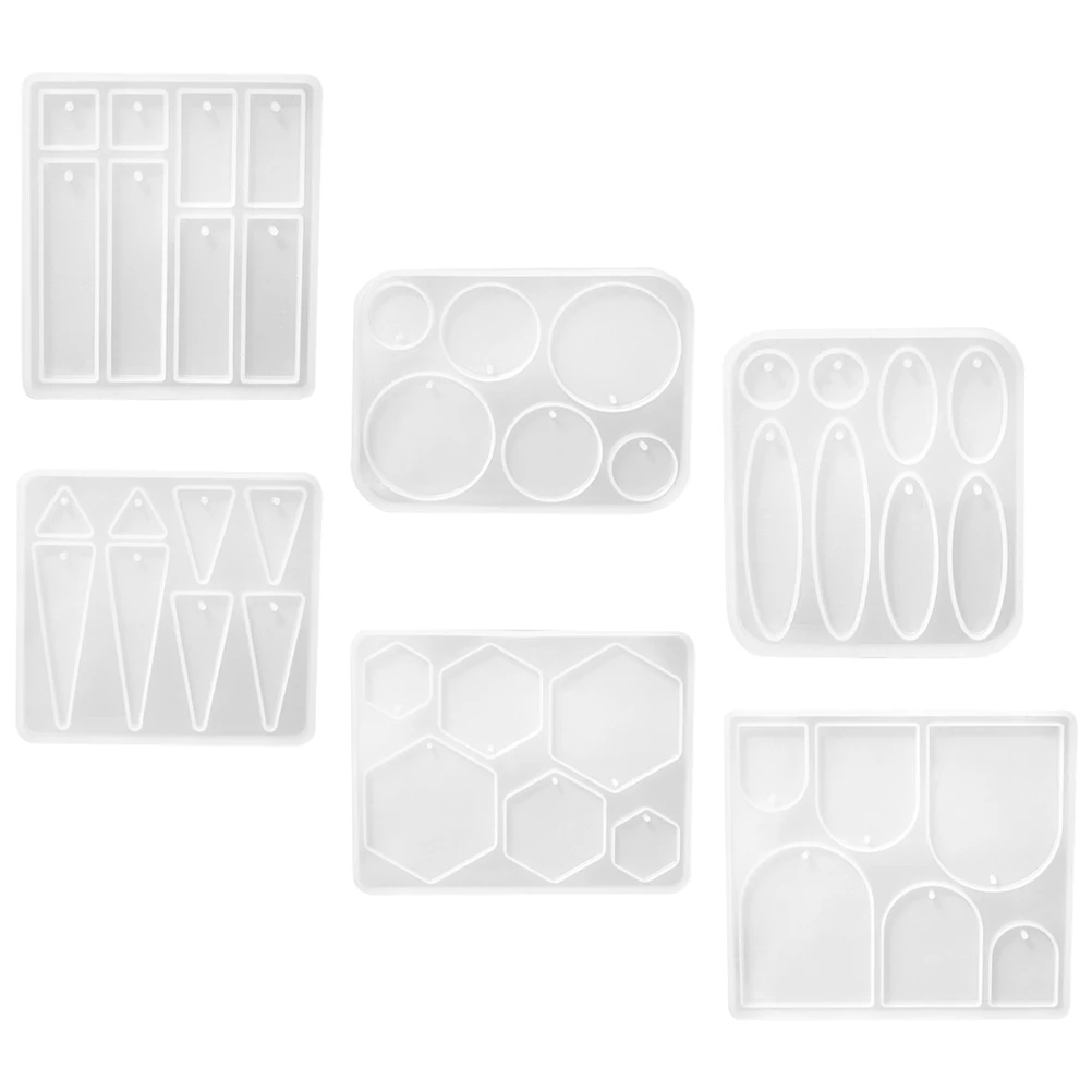

6pcs Resin Molds Silicone Earrings Jewelry Making Supplies Rectangle Triangle Circle Hexagon Small Oval Pendant Accessories