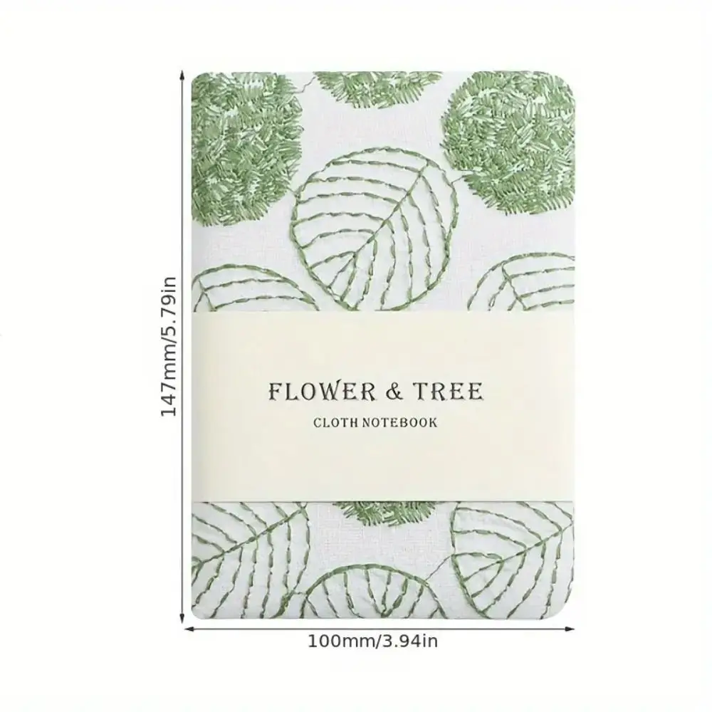 Adorable Stylish Leaf Hand Ledger Fabric Cover Morandi Embroidered Notebook Compact Thick Pocket Book for Going Back to School