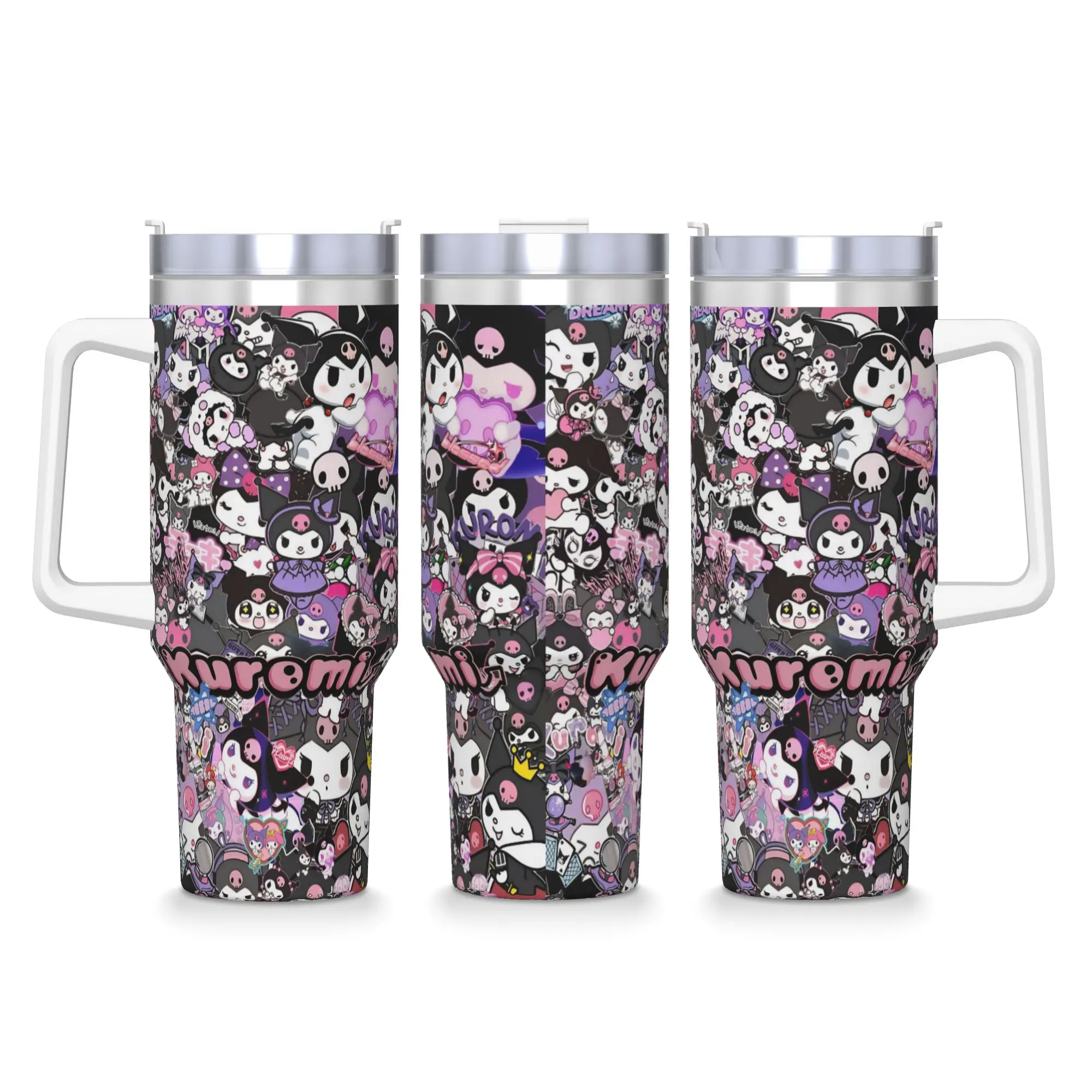 

Stainless Steel Tumbler Kuromi Japanese Cute Cartoon Mugs Cup With Straws Beach Cold and Hot Water Bottle Large Thermal Mug