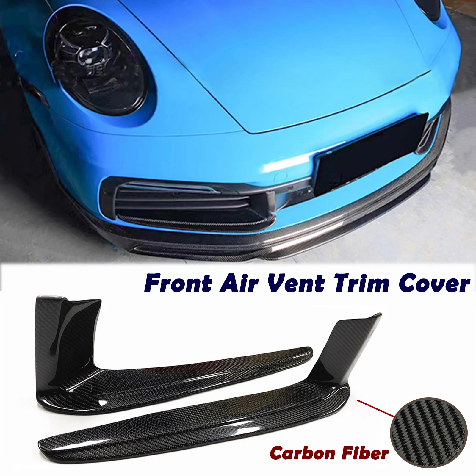 Carbon Fiber Look Car Front Bumper Side Light Air Vent Trim Fog Intake Frame Spoiler Lip For Porsche Carrera 911 992 2018-2022