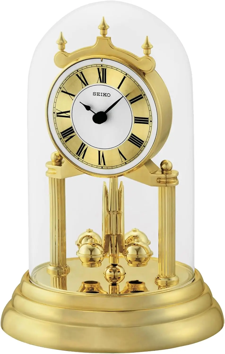 

Vintage Glass Dome Mantel Clock with Rotating Pendulum, 9.25 x 7 Inches, Battery-Powered