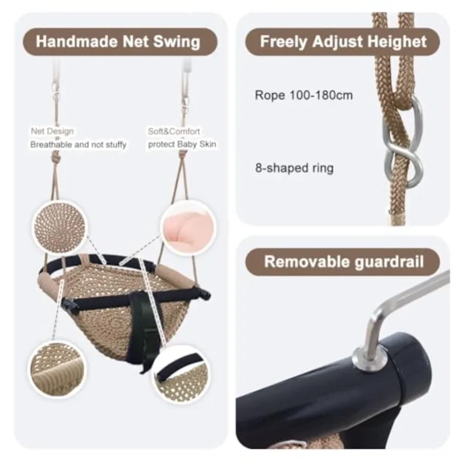 2-in-1 peuterschommel met verstelbare touwen voor zwaar uitgevoerde touwspeelset in lichtbruin Geschikt voor gebruik buitenshuis, binnenshuis, achtertuin