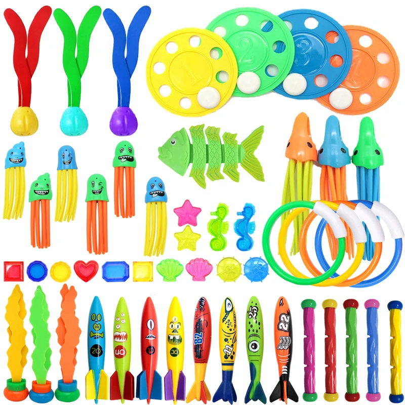 Diving Toy Set Kids Underwater Training Summer Float Swimming Pool Accessories Torpedo Seaweed Water Toys for Children TMZ