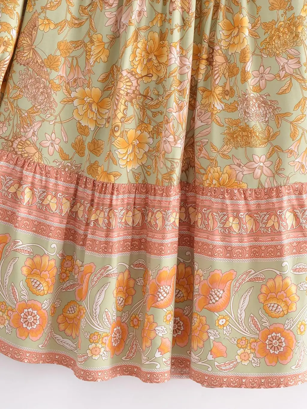 Vestido de baile Boho com borla e decote v para mulheres, vestido midi com estampa de flores, manga comprida, solto, praia, férias