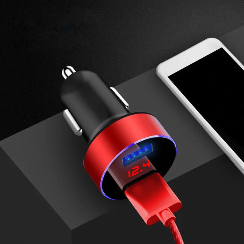 Dual USB Car Charger with LED Indicator and Voltage Display Fast 3 1A Charging for Phones/Tablets in 12V or 24V Vehicles