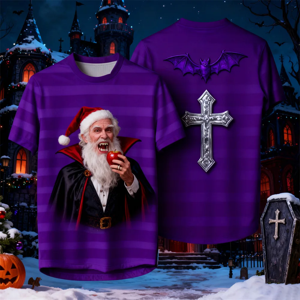 Christmas-Themed 3D Printed Fun Santa Claus Men's Crew Neck Short Sleeve T-Shirt Loose-Fit Comfortable Breathable T-Shirt Top