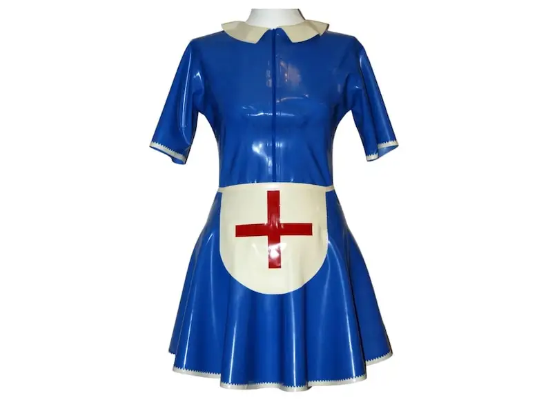 Latex Fetish rubber sexy suit handmade cosplay latex  Nurse Dress with Apron