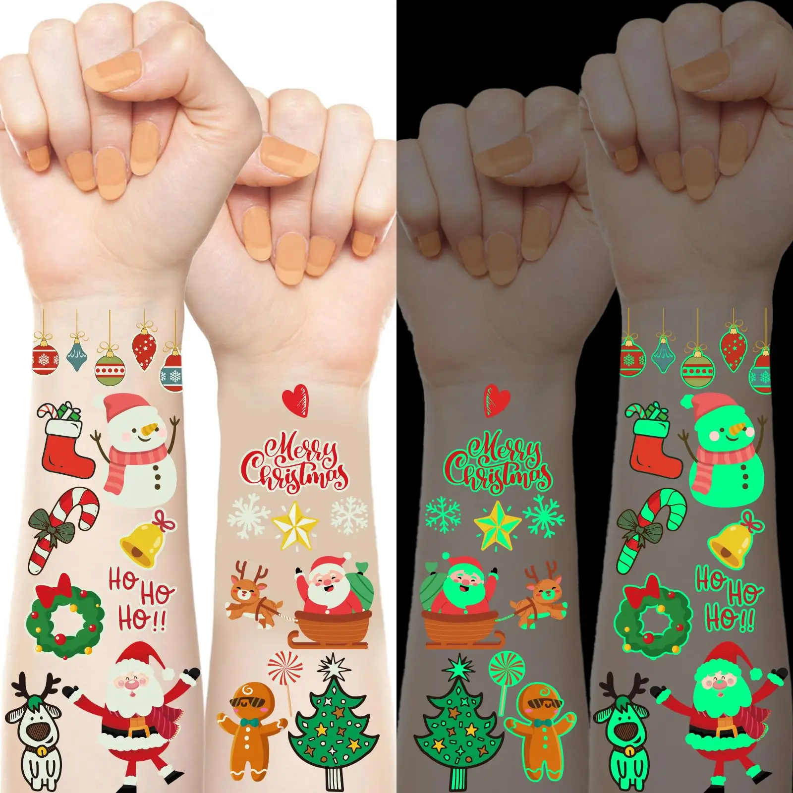 10 Sheets Luminous Christmas Stickers Temporary Tattoos For Kids merry Christmas decorations Glow In The Dark Xmas Party