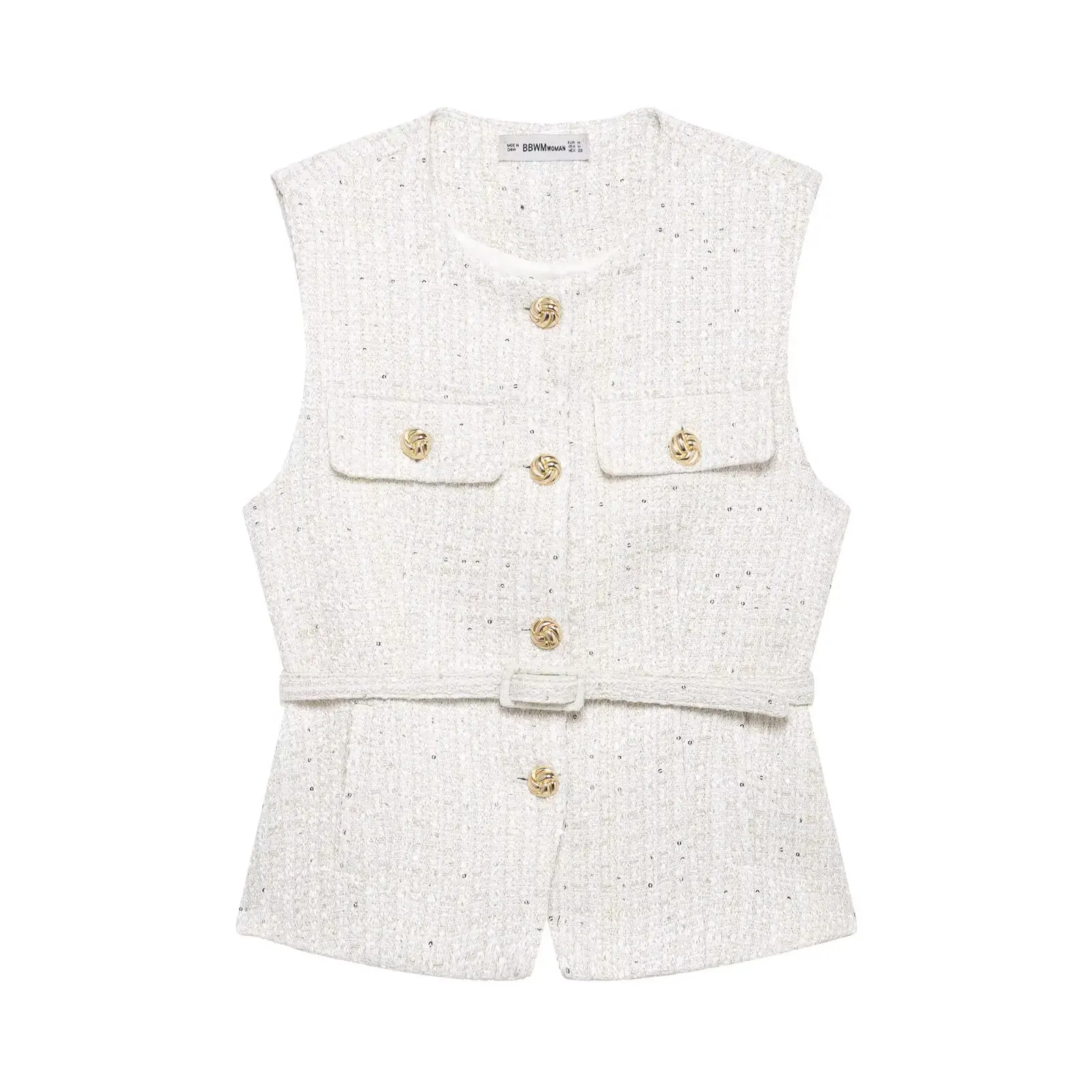 

ZBZR Spring New Women's Faionable Simptic Vest with Belt Bead Decoration Texture 35-39 Years Old Regular Thin Pure ...
