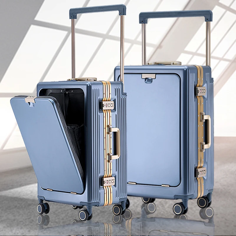 Senior Wide Pull Rod Suitcase Front Opening Travel Multifunctional Business Luggage New Computer Case Bag Boarding Box Trunk