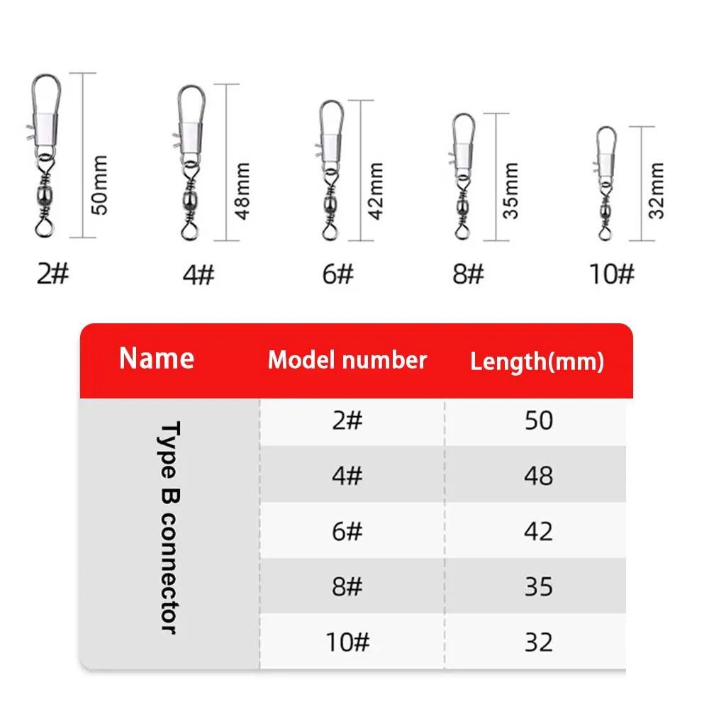 JSFUN 5 Size 100pcs/Pack Swivels Fishing Connector Pin Bearing Rolling Swivel Snap Fastlock Clips Fishhook Fishing Tackle