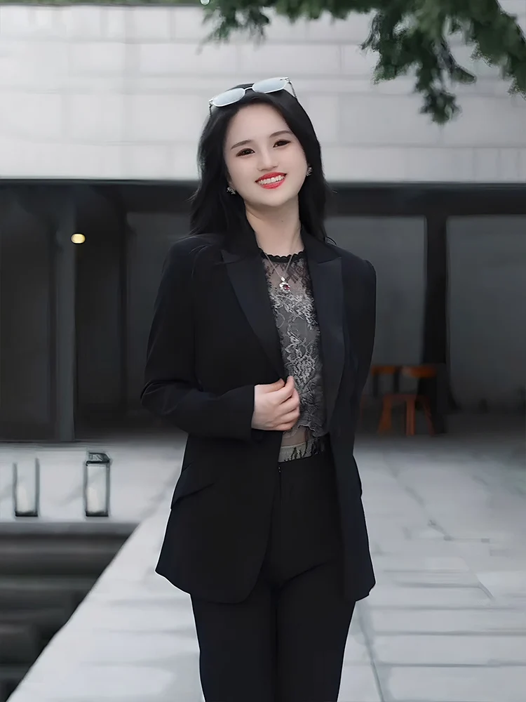 

Ele Women's Bla Acetate Suit Jaet Casual Sle Spring Autumn New Arrival High End Ladies' Faion Commute Ready