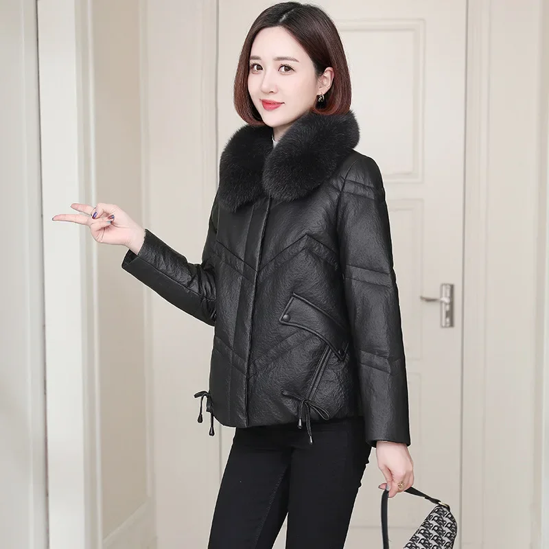 Tcyeek Mode Schapenvacht Real Leather Jacket Womens 23 Natuurlijke Vos Bontkraag Jassen Winter Warme Jassen Vrouwen Kleding Lm