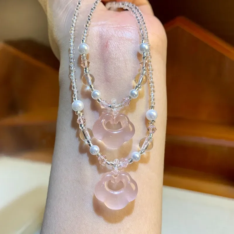 Mozambique powder crystal Ruyi lock Xiangyun lock new Chinese couple gift clavicle pendant girlfriend classmate necklace