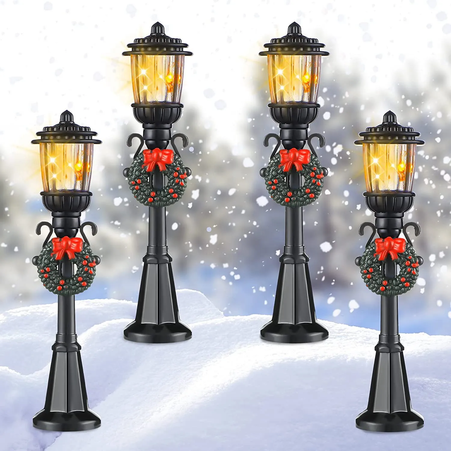 4 Stück Mini-Weihnachtslaternenpfahl, Zuglampe, Miniatur-Straßenlaterne, dekorative Lichter für DIY Puppenhaus, Dorf, Weg, JAS