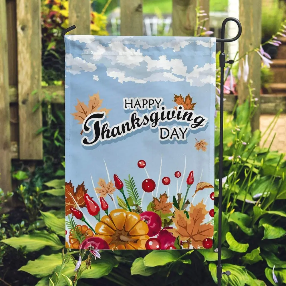 

Garden Flag Thanksgiving Day Pumpkin Autumn Fall House Flags Home Yard Banner for Outside Flower Pot Double Side Print Banner fo