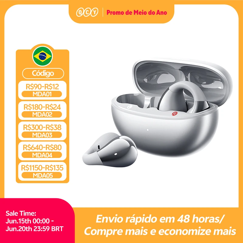 Qcy crossky c30s fones de ouvido sem fio de orelha aberta hi-res com clipe de orelha ldac fones de ouvido bluetooth 6.0 clipe em fones de ouvido esportivos 40 horas
