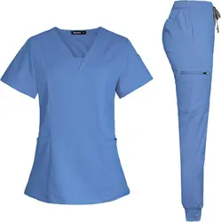 Niaahinn uniformes quirúrgicos mujer Women Modern V-neck Top & Tapered Leg Jogger Pants with Drawstring Medical Nursing Uniforms