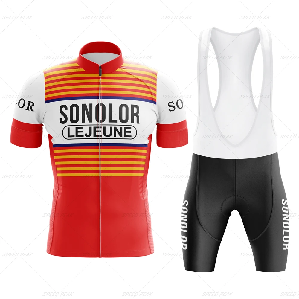 SONOLOR Cycling Jersey Men Set Retro Short Sleeve  Bike Clothing Bicycle Red Clothing Summer Sportswear Bib Shorts Triathlon