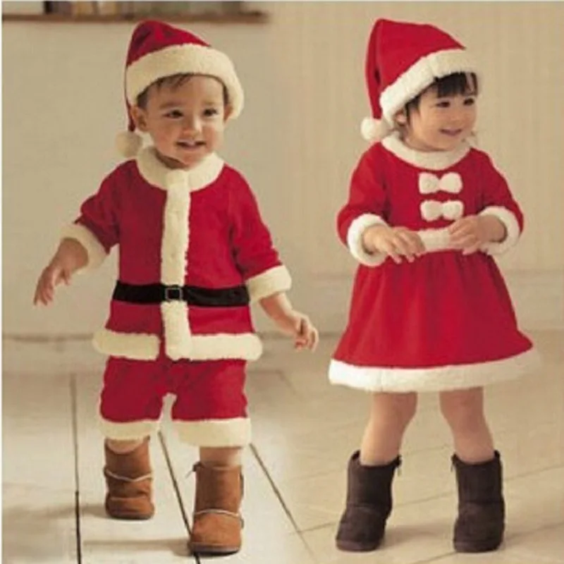 Kids Santa Claus Cosplay Costume Christmas Baby Clothes Boys Long Sleeve Clothes Toddler Girls Dress Cute Infant Winter Outwear