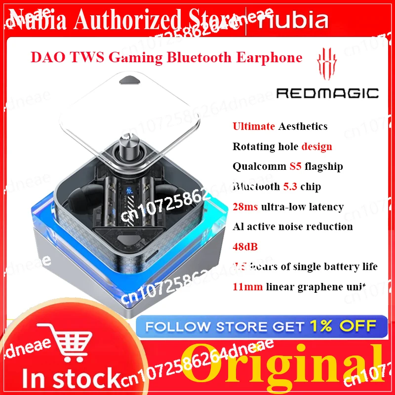 

Earbuds Earphone Wireless Bluetooth 28ms Low Latency Active For RedMagic 9s Pro Nubia RedMagic DAO TWS MagicSound Gaming