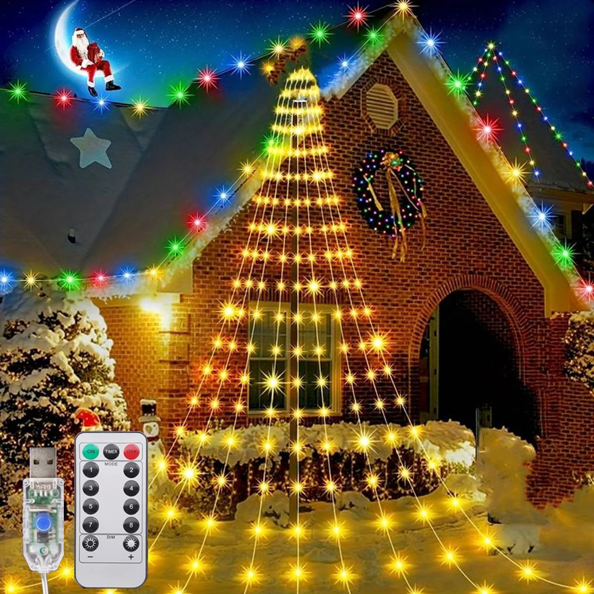 1PC 180LED Waterfall Tree Fairy Light USB Plug 8 Modes Window Curtain Icicle Light For Christmas Tree Holiday Party Decorations