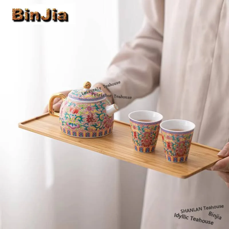 Chinese Enamel Colored Flower Tea Set Complete Set Luxury Teapot Tea Ceremony Set Tea Maker Teapot And Tea Cup Set Teaset Gift view 2