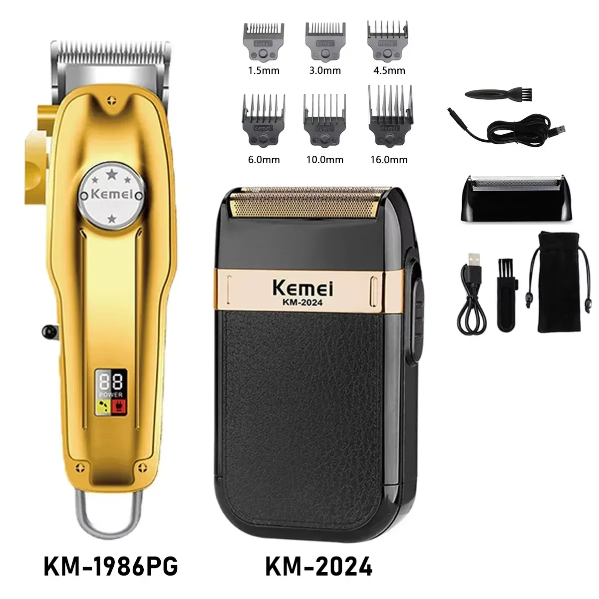 

Kemei KM-1986PG KM-2024 Триммер для волос Мужская машинка для стрижки волос Беспроводная электрическая USB-зарядка ЖК-дисплей Парикмахерская машина для стрижки волос