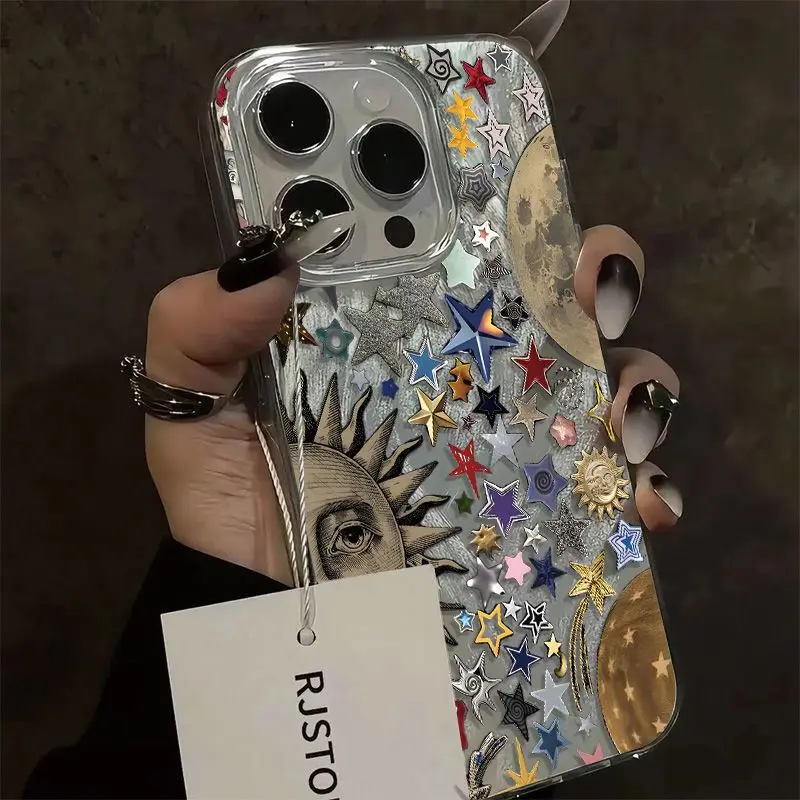 Ins Korean Lovely Star Cute Sun Shining Phone Case For iPhone 16 15 14 13 12 11 Pro Max Xr Xs XSMax Mini 7 8 Plus Y2K Back Cover