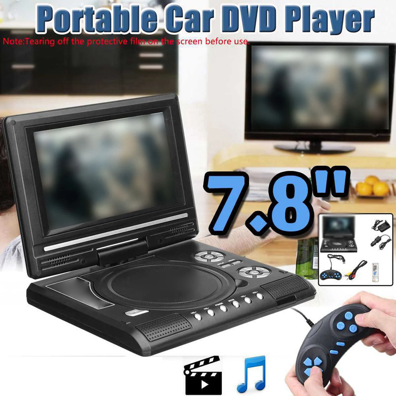 

7.8 Inch DVD Player 16:9 Widescreen 270° Rotatable DVD Player Support for Game Function
