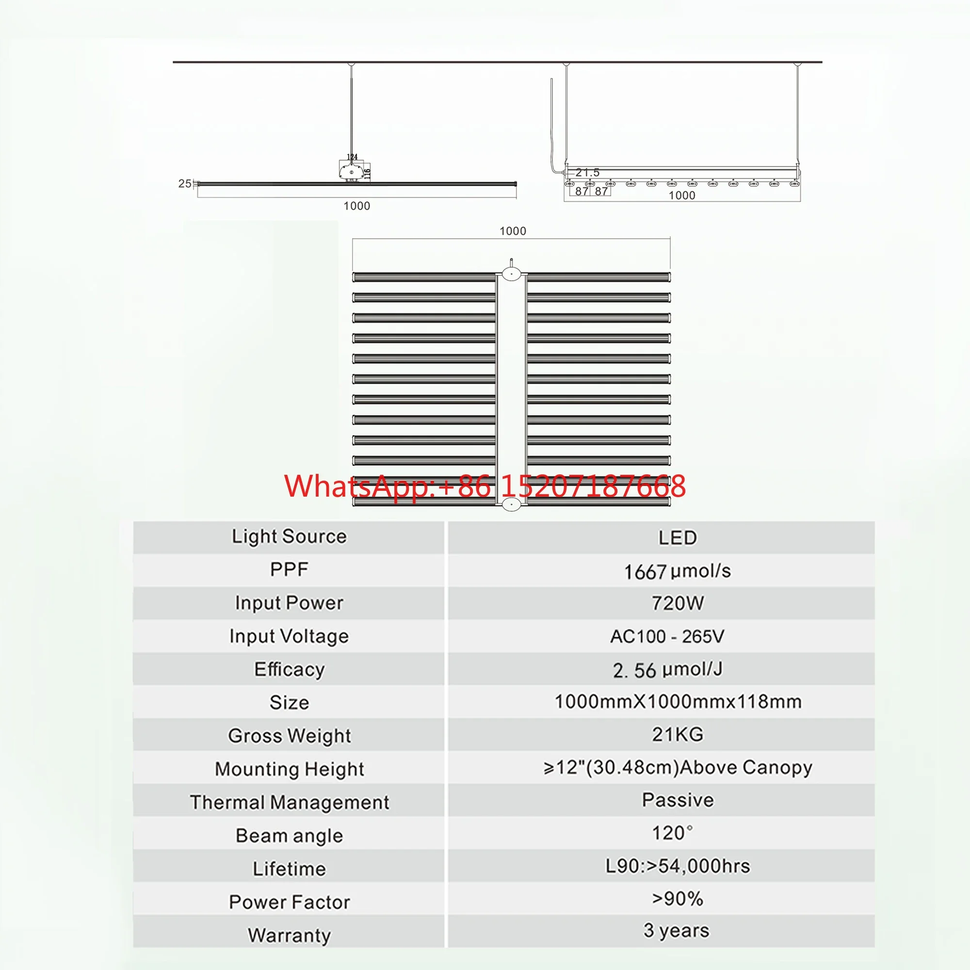 薬用植物用のフルスペクトルLEDグローライト,屋内,商業,産業の成長,720W