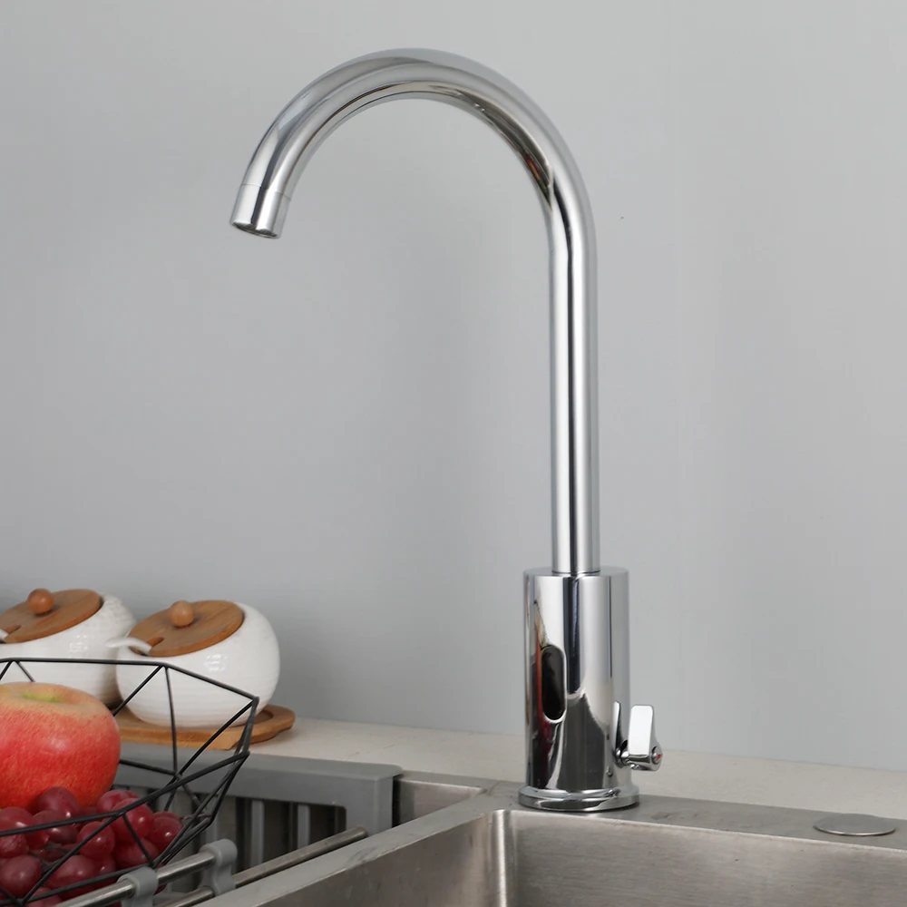 Torayvino Kitchen Faucet Chrome Finished Automatic Inductive Direct Current And Battery Power Faucets 180° Swivel Mixer Tap
