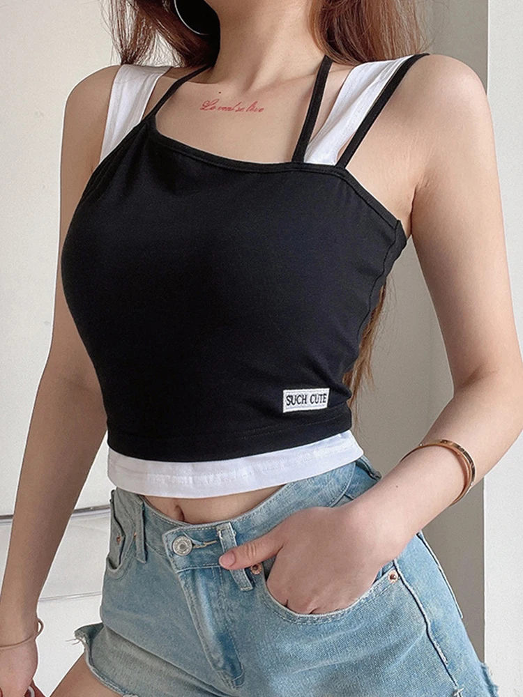 Women Hollow Out Black Y2K Tees Sleeveless Skinny Tops Cool Punk T-shirts Techwear 2023 Spring Summer New Sexy Crop Top