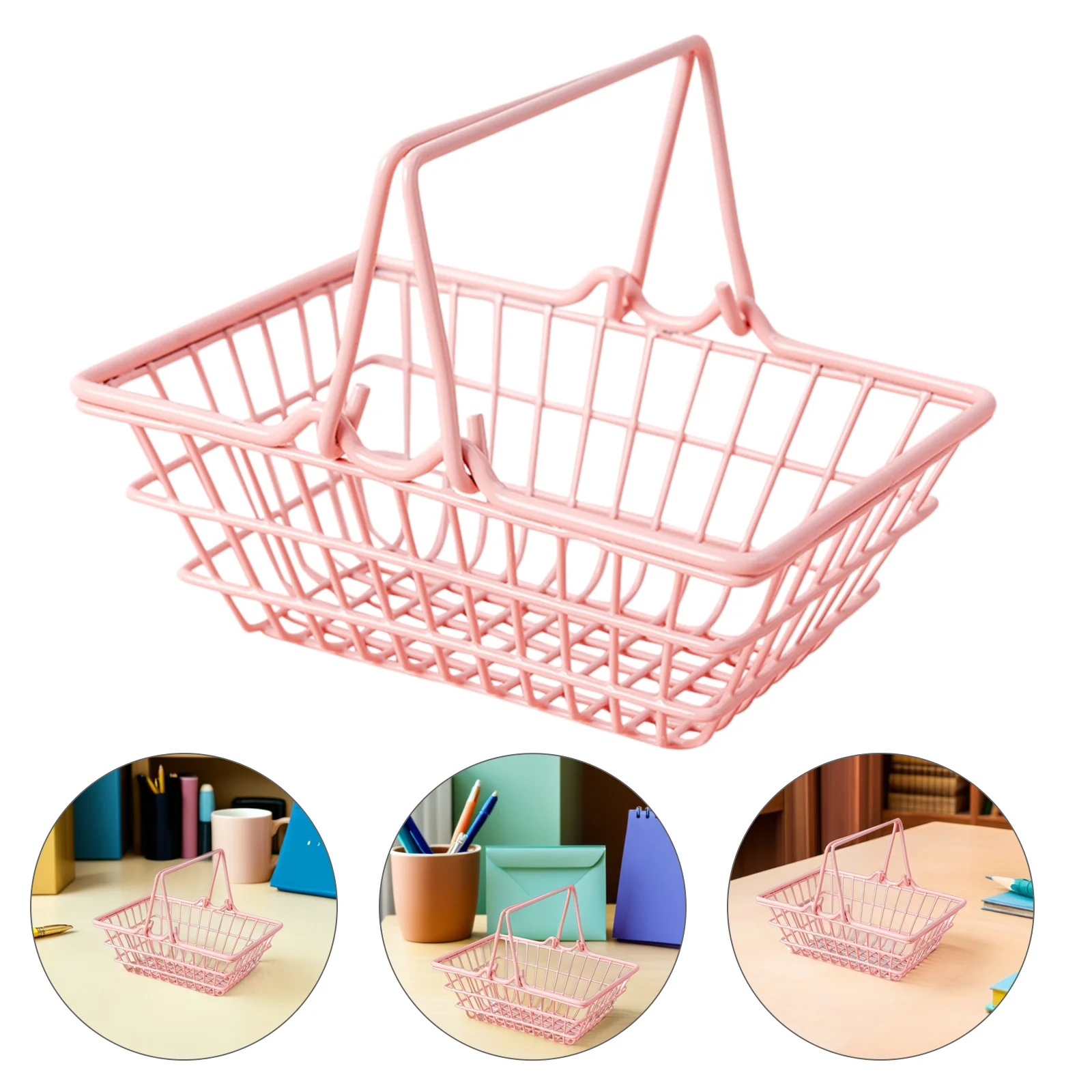 Mini panier de rangement rose divers, 1 pièce, décoration de maison, petit accessoire Photo de Shopping, organisateur ménager léger, Shopping Miniature
