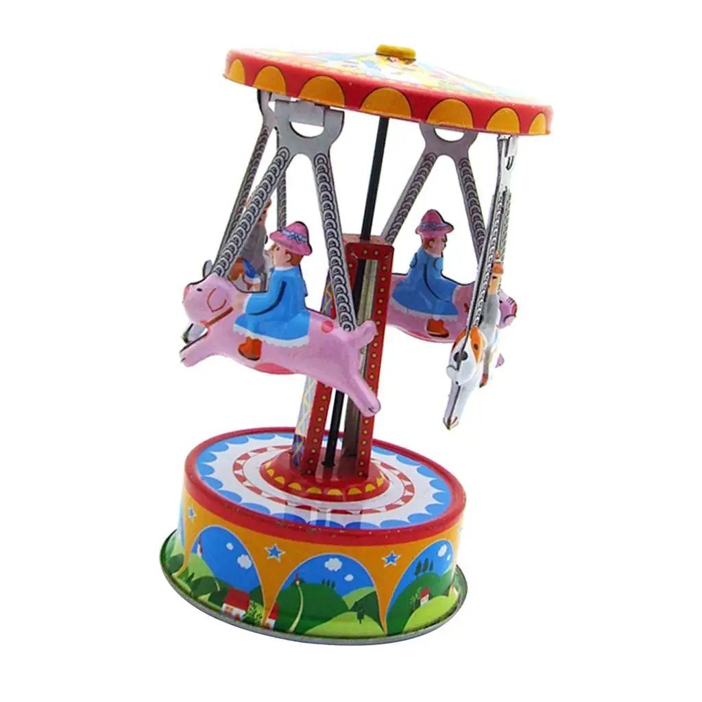 Vintage in Carousel Clockwork Metal Tin Kids Toys Collectible