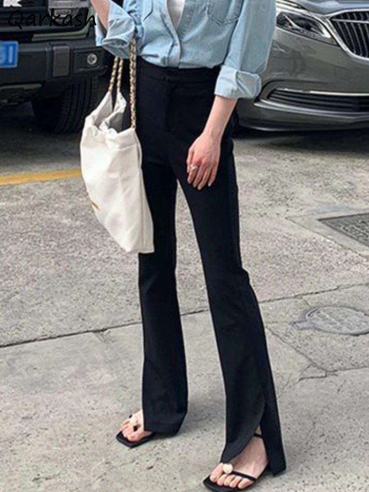 

Flare Pants Women Summer Thin Side-slit Fashion Ulzzang High Waist Slim Girls Simple All-match Streetwear Casual Elegant Daily