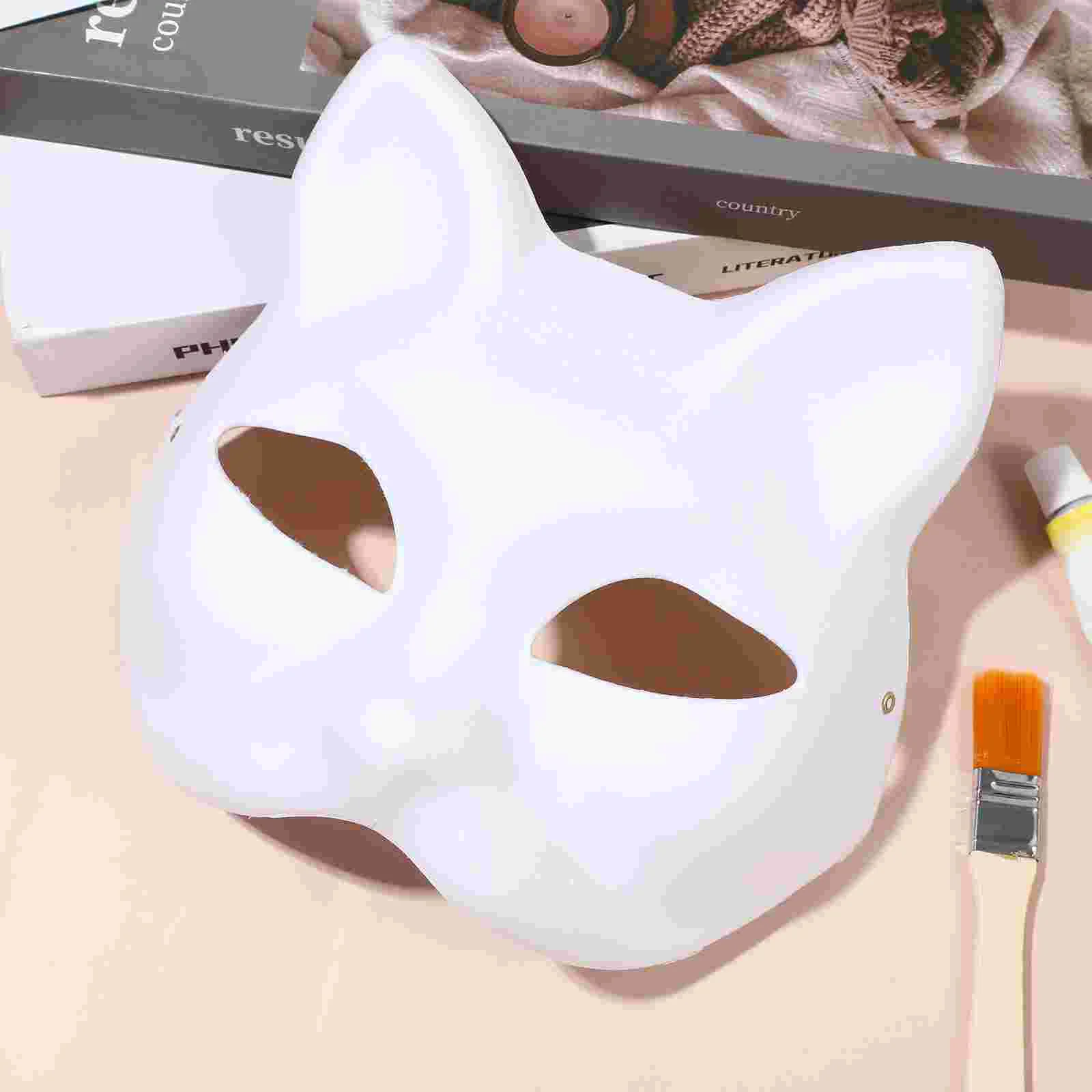 

10 Pcs Blank Masks Cat Face Paintable Masquerade Halloween Pumpkin Decor White Props Cosplay DIY Party Paper Pulp