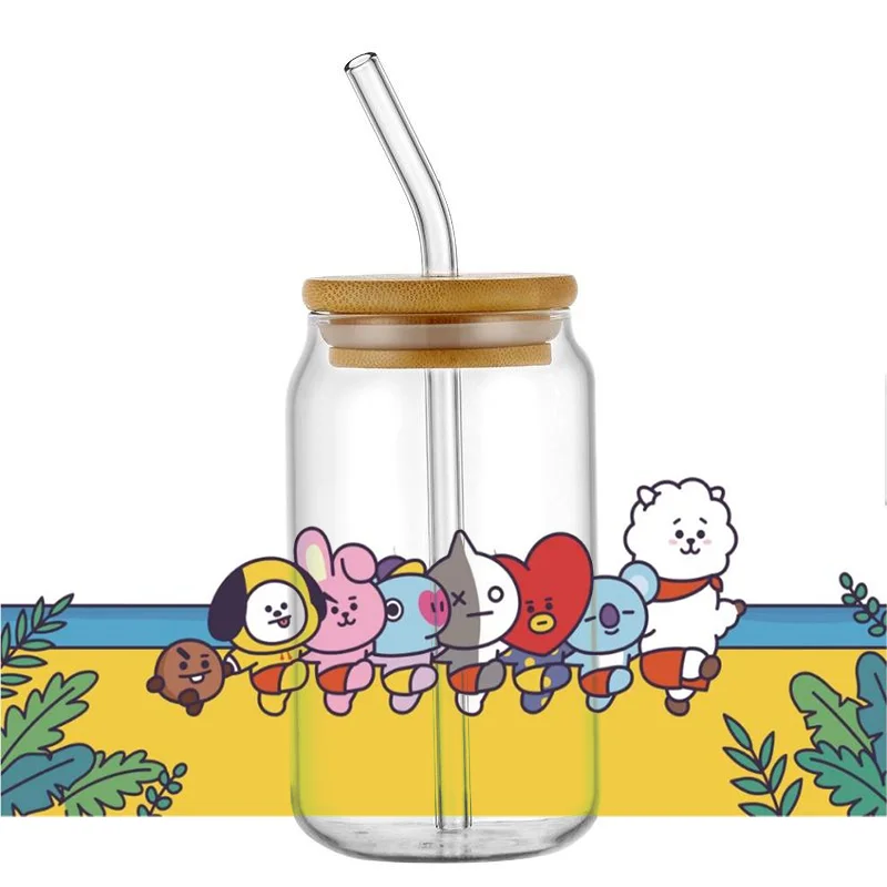 Miniso-pegatinas autoadhesivas para tazas, mezcla de personajes de dibujos animados, 3D, impermeables, UV, DTF, Libby, para gafas de 16oz