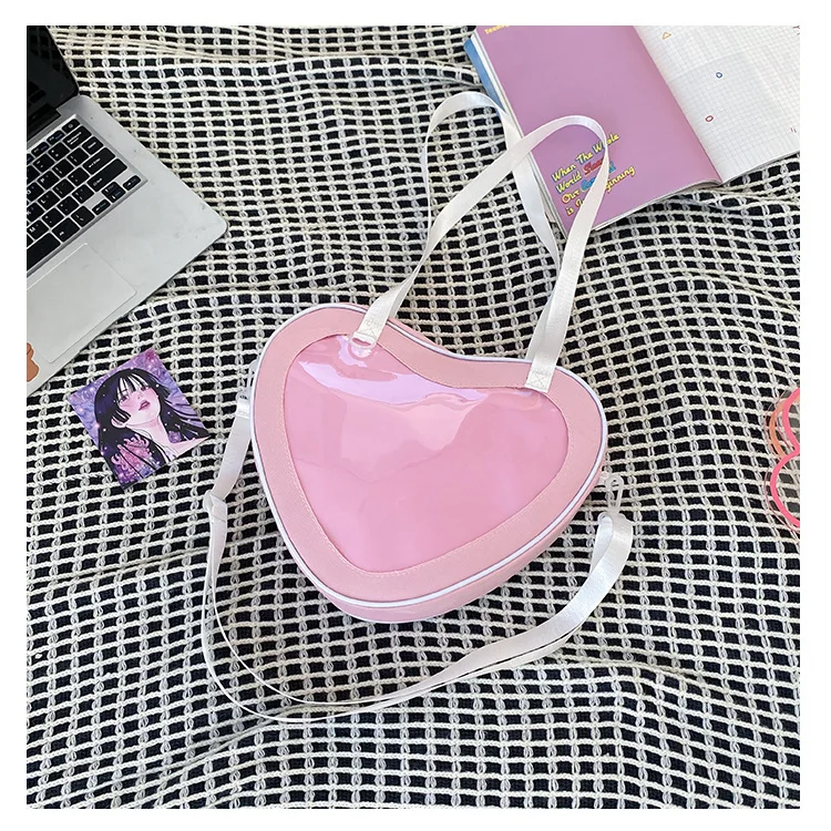 Fashion Women Transparent Shoulder Bag Love Heart Shaped PVC Clear Bag Lady Girls Underarm Casual Travel Handbag Messenger Bag