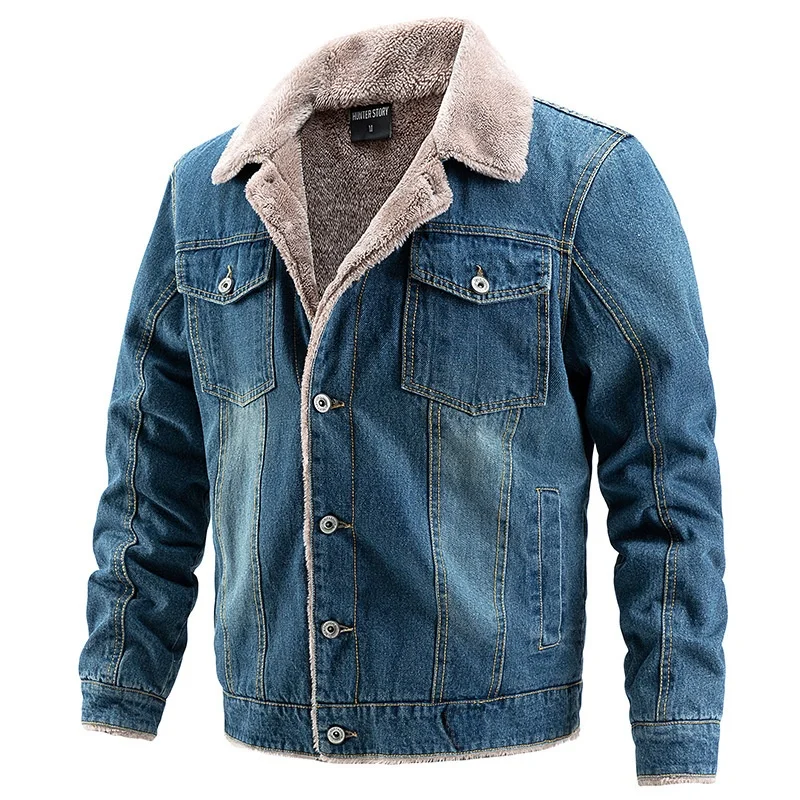 

Thiened Fce Casual Men's Denim Jaet Selectively Crossed Jaet Long Sve Collar Design Polyester Nylon Cosite Fiber