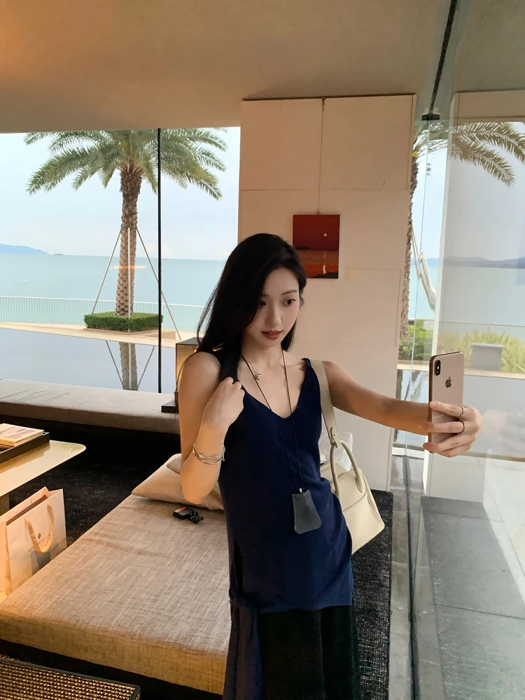 Original Design Irregular Pleated Silk Knitted Wrap Women's Top Spring Summer New Twist Knot Vest Blouse Pure Color Casual Wear