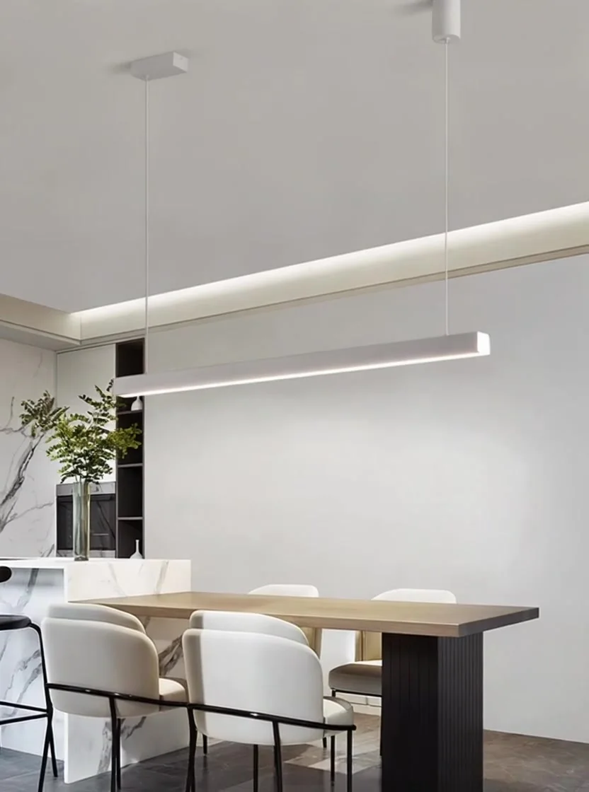 Modern LED Linear Pendant Light – Long Black Bar Hanging Fixture, Tricolor (3000K/4000K/6000K), For Kitchen Island & Dining Room