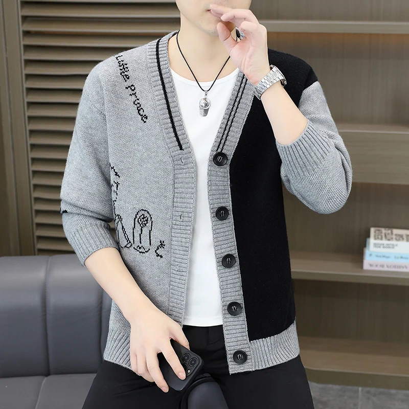 

Модный вязаный кардиган-свитер приталенного кроя, повседневный, осенний, новый, стильный, универсальный, мужской, с длинным рукавом, V-образным вырезом, дышащий